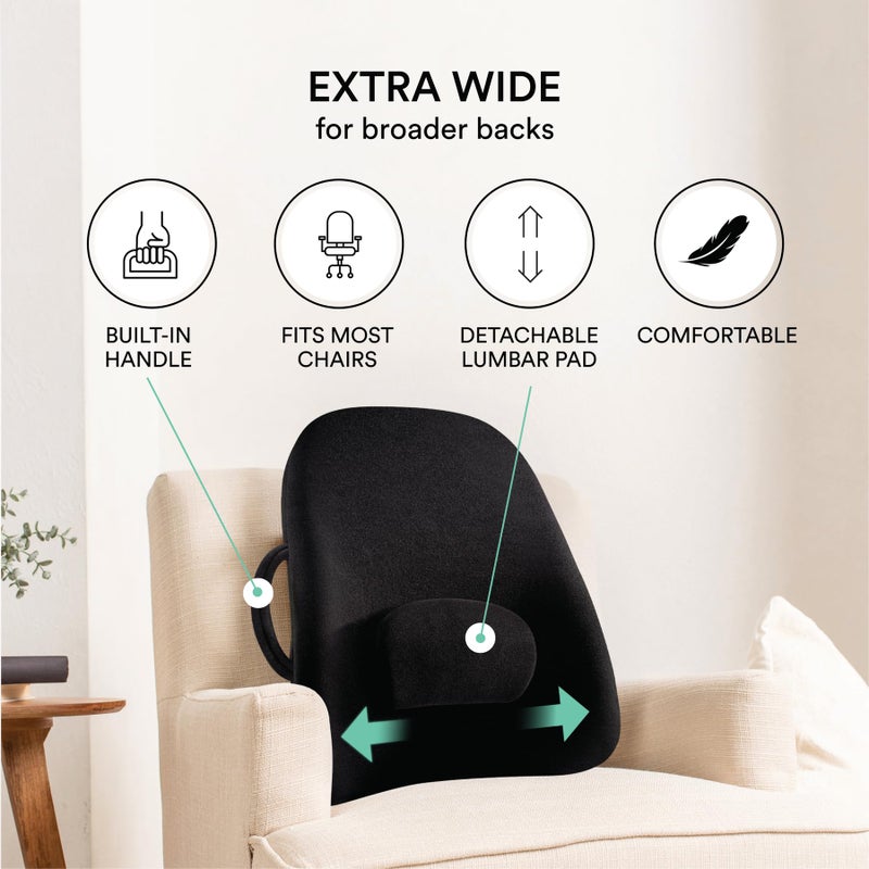 ObusForme Wideback Backrest Support - Wide Padded Seat Cushion and Lumbar Support Pillow, Portable Posture Support with Soft and Durable Foam - Image 3